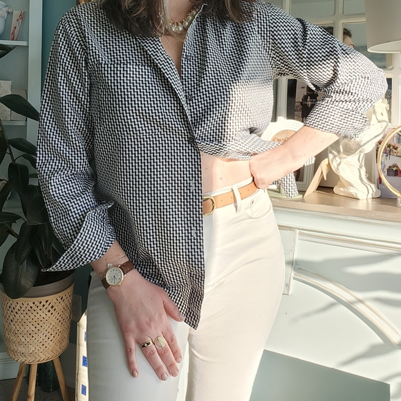 Armani Collezioni Black and White Checkered Button Down Shirt - Picture 6 of 11